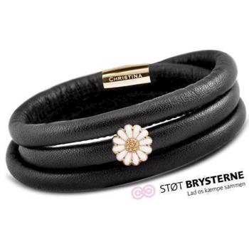 Christina Watches black leather bracelet with golden silver daisy
